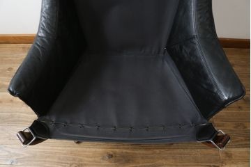 北欧ビンテージ　美品　ノルウェー　バットネ(Vatne)　スペシャル　オットマン付きは珍しい!くつろぎ感が抜群のファルコンチェアとオットマンセット(ラウンジチェア、アームレスチェア、フットスツール、椅子、イス、ヴィンテージ)(R-081252)