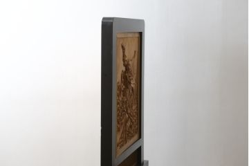 和製ビンテージ　美品!!　大迫力!!　秀峰作　緻密な龍と牡丹(ボタン)の彫刻が目を惹く衝立て(パーテーション、衝い立て、つい立て、間仕切り、ヴィンテージ)(製作費約200万円)(R-081254)