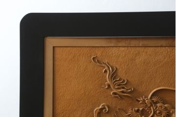 和製ビンテージ　美品!!　大迫力!!　秀峰作　緻密な龍と牡丹(ボタン)の彫刻が目を惹く衝立て(パーテーション、衝い立て、つい立て、間仕切り、ヴィンテージ)(製作費約200万円)(R-081254)