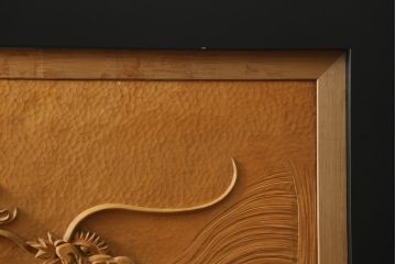和製ビンテージ　美品!!　大迫力!!　秀峰作　緻密な龍と牡丹(ボタン)の彫刻が目を惹く衝立て(パーテーション、衝い立て、つい立て、間仕切り、ヴィンテージ)(製作費約200万円)(R-081254)