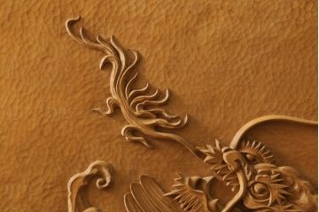 和製ビンテージ　美品!!　大迫力!!　秀峰作　緻密な龍と牡丹(ボタン)の彫刻が目を惹く衝立て(パーテーション、衝い立て、つい立て、間仕切り、ヴィンテージ)(製作費約200万円)(R-081254)