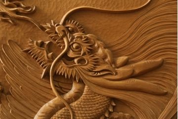 和製ビンテージ　美品!!　大迫力!!　秀峰作　緻密な龍と牡丹(ボタン)の彫刻が目を惹く衝立て(パーテーション、衝い立て、つい立て、間仕切り、ヴィンテージ)(製作費約200万円)(R-081254)