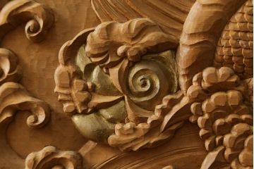 和製ビンテージ　美品!!　大迫力!!　秀峰作　緻密な龍と牡丹(ボタン)の彫刻が目を惹く衝立て(パーテーション、衝い立て、つい立て、間仕切り、ヴィンテージ)(製作費約200万円)(R-081254)