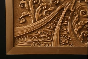 和製ビンテージ　美品!!　大迫力!!　秀峰作　緻密な龍と牡丹(ボタン)の彫刻が目を惹く衝立て(パーテーション、衝い立て、つい立て、間仕切り、ヴィンテージ)(製作費約200万円)(R-081254)