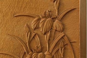 和製ビンテージ　美品!!　大迫力!!　秀峰作　緻密な龍と牡丹(ボタン)の彫刻が目を惹く衝立て(パーテーション、衝い立て、つい立て、間仕切り、ヴィンテージ)(製作費約200万円)(R-081254)