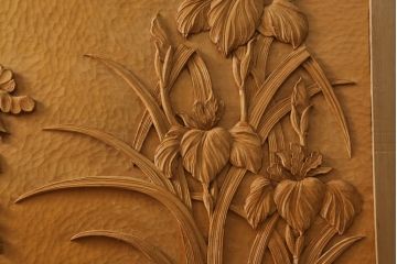 和製ビンテージ　美品!!　大迫力!!　秀峰作　緻密な龍と牡丹(ボタン)の彫刻が目を惹く衝立て(パーテーション、衝い立て、つい立て、間仕切り、ヴィンテージ)(製作費約200万円)(R-081254)