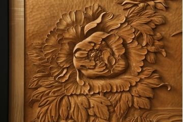 和製ビンテージ　美品!!　大迫力!!　秀峰作　緻密な龍と牡丹(ボタン)の彫刻が目を惹く衝立て(パーテーション、衝い立て、つい立て、間仕切り、ヴィンテージ)(製作費約200万円)(R-081254)
