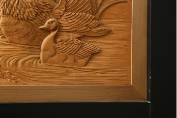 和製ビンテージ　美品!!　大迫力!!　秀峰作　緻密な龍と牡丹(ボタン)の彫刻が目を惹く衝立て(パーテーション、衝い立て、つい立て、間仕切り、ヴィンテージ)(製作費約200万円)(R-081254)
