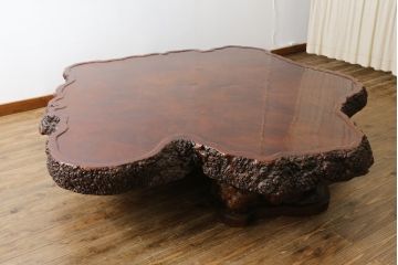 和製ビンテージ　花梨(カリン)材　天板厚14cm　自然の造形美が存在感を放つ超極厚天板一枚の座卓(ローテーブル、センターテーブル、リビングテーブル、ヴィンテージ)(R-081261)