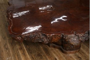 和製ビンテージ　花梨(カリン)材　天板厚14cm　自然の造形美が存在感を放つ超極厚天板一枚の座卓(ローテーブル、センターテーブル、リビングテーブル、ヴィンテージ)(R-081261)