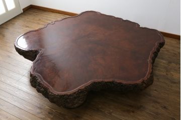 和製ビンテージ　花梨(カリン)材　天板厚14cm　自然の造形美が存在感を放つ超極厚天板一枚の座卓(ローテーブル、センターテーブル、リビングテーブル、ヴィンテージ)(R-081261)