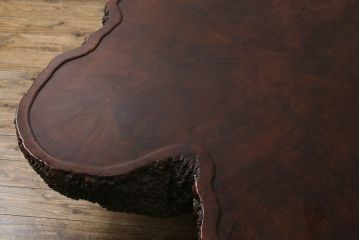 和製ビンテージ　花梨(カリン)材　天板厚14cm　自然の造形美が存在感を放つ超極厚天板一枚の座卓(ローテーブル、センターテーブル、リビングテーブル、ヴィンテージ)(R-081261)