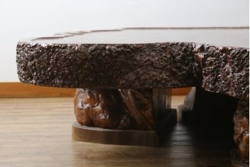 和製ビンテージ　花梨(カリン)材　天板厚14cm　自然の造形美が存在感を放つ超極厚天板一枚の座卓(ローテーブル、センターテーブル、リビングテーブル、ヴィンテージ)(R-081261)