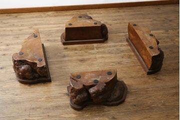 和製ビンテージ　花梨(カリン)材　天板厚14cm　自然の造形美が存在感を放つ超極厚天板一枚の座卓(ローテーブル、センターテーブル、リビングテーブル、ヴィンテージ)(R-081261)