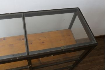 和製アンティーク　上手物!!　栗(クリ)材　作りの良い細身のフレームが上品な木枠のガラスケース(Gケース、ショーケース、ディスプレイケース、コレクションケース、サイドキャビネット、飾り棚、陳列棚、店舗什器)(R-081264)