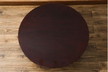 和製アンティーク　美品!!　総欅(ケヤキ)材　厚い漆塗りの高級丸型座卓(ちゃぶ台、ローテーブル、ラウンドテーブル、センターテーブル、リビングテーブル)(R-081267)