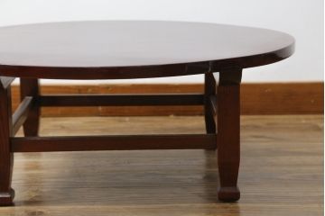 和製アンティーク　美品!!　総欅(ケヤキ)材　厚い漆塗りの高級丸型座卓(ちゃぶ台、ローテーブル、ラウンドテーブル、センターテーブル、リビングテーブル)(R-081267)