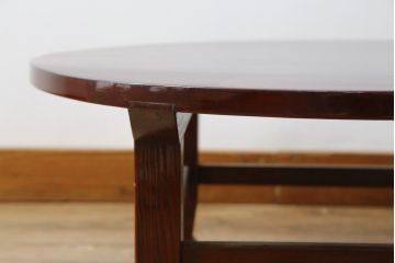 和製アンティーク　美品!!　総欅(ケヤキ)材　厚い漆塗りの高級丸型座卓(ちゃぶ台、ローテーブル、ラウンドテーブル、センターテーブル、リビングテーブル)(R-081267)
