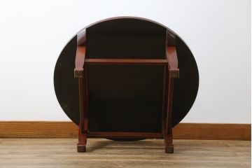 和製アンティーク　美品!!　総欅(ケヤキ)材　厚い漆塗りの高級丸型座卓(ちゃぶ台、ローテーブル、ラウンドテーブル、センターテーブル、リビングテーブル)(R-081267)