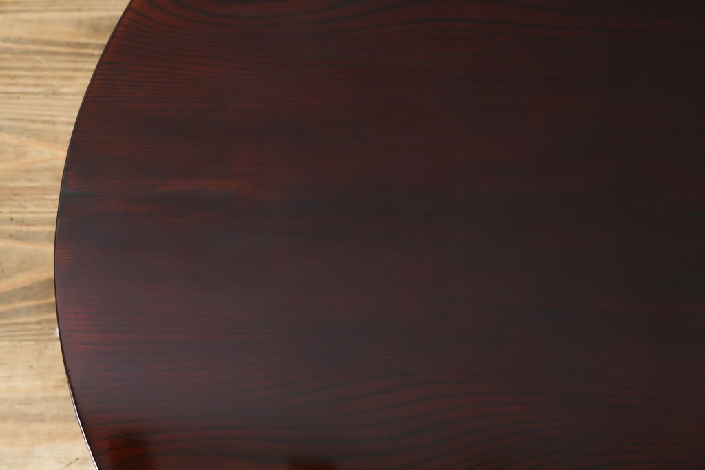 和製アンティーク　美品!!　総欅(ケヤキ)材　厚い漆塗りの高級丸型座卓　(R-081267)