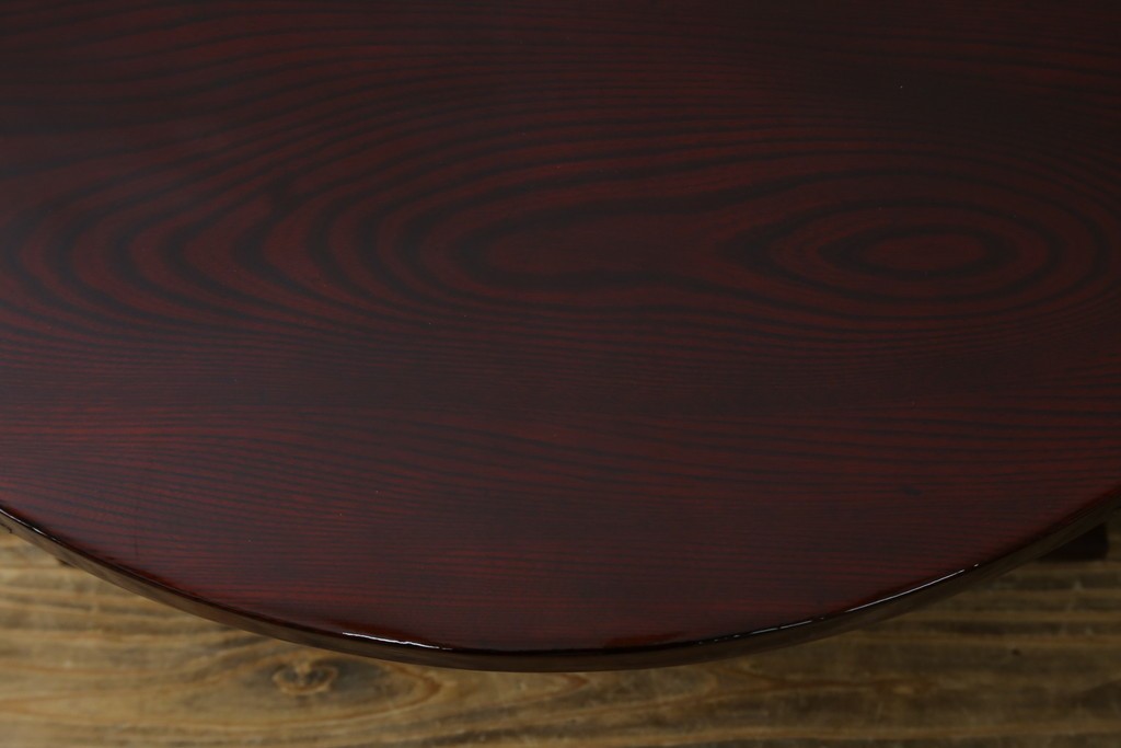 和製アンティーク　美品!!　総欅(ケヤキ)材　厚い漆塗りの高級丸型座卓　(R-081267)