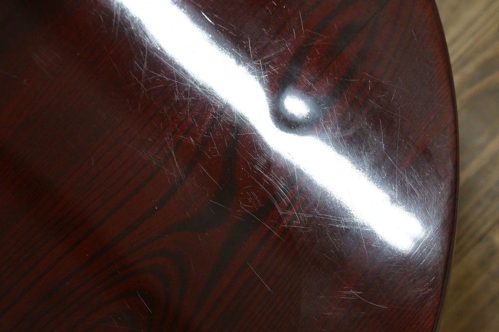 和製アンティーク　美品!!　総欅(ケヤキ)材　厚い漆塗りの高級丸型座卓　(R-081267)