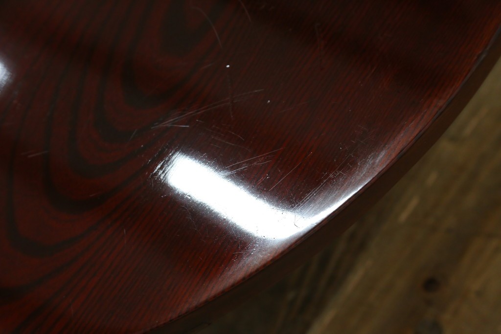 和製アンティーク　美品!!　総欅(ケヤキ)材　厚い漆塗りの高級丸型座卓　(R-081267)