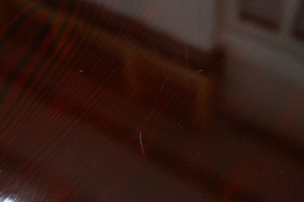 和製アンティーク　美品!!　総欅(ケヤキ)材　厚い漆塗りの高級丸型座卓　(R-081267)