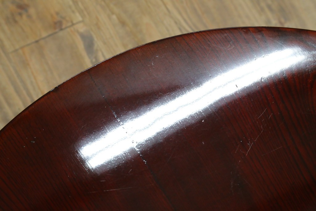 和製アンティーク　美品!!　総欅(ケヤキ)材　厚い漆塗りの高級丸型座卓　(R-081267)