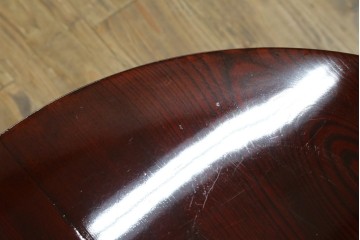 和製アンティーク　美品!!　総欅(ケヤキ)材　厚い漆塗りの高級丸型座卓　(R-081267)