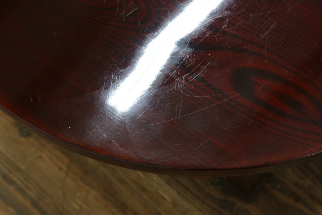 和製アンティーク　美品!!　総欅(ケヤキ)材　厚い漆塗りの高級丸型座卓　(R-081267)