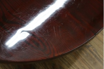 和製アンティーク　美品!!　総欅(ケヤキ)材　厚い漆塗りの高級丸型座卓　(R-081267)
