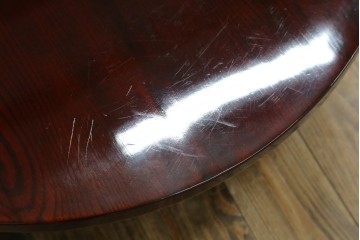 和製アンティーク　美品!!　総欅(ケヤキ)材　厚い漆塗りの高級丸型座卓　(R-081267)