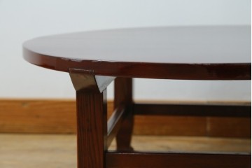 和製アンティーク　美品!!　総欅(ケヤキ)材　厚い漆塗りの高級丸型座卓　(R-081267)