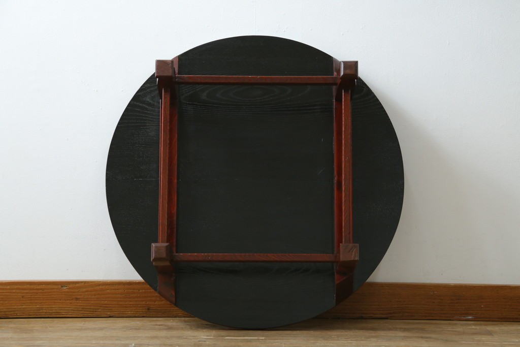 和製アンティーク　美品!!　総欅(ケヤキ)材　厚い漆塗りの高級丸型座卓　(R-081267)