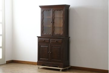 和製ビンテージ　松本民芸家具　#58型　お洒落な扉のデザインが印象的な食器棚(カップボード、戸棚、収納棚、キャビネット、本箱、ヴィンテージ)(定価約55万円)(R-081269)