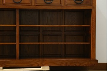 中古　美品　最高級　総欅(ケヤキ)材　無垢　四枚引き戸　水屋箪笥下段　上質な和の空間を演出するサイドボード　(R-081275)