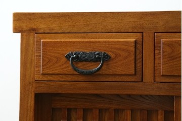 中古　美品　最高級　総欅(ケヤキ)材　無垢　四枚引き戸　水屋箪笥下段　上質な和の空間を演出するサイドボード　(R-081275)