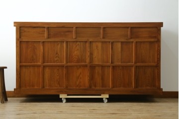 中古　美品　最高級　総欅(ケヤキ)材　無垢　四枚引き戸　水屋箪笥下段　上質な和の空間を演出するサイドボード　(R-081275)