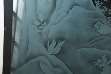 中古　建具　特大!!　職人手作り　草木・花と女性を描いた幻想的な特注品ガラスアート1枚(ガラス絵彫り、明り取り、明かり取り、窓ガラス)(製作費約400万円)(R-081284)