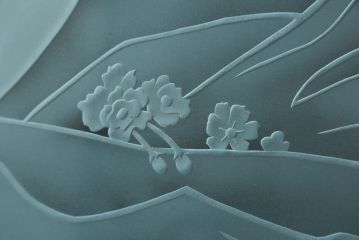 中古　建具　特大!!　職人手作り　草木・花と女性を描いた幻想的な特注品ガラスアート1枚(ガラス絵彫り、明り取り、明かり取り、窓ガラス)(製作費約400万円)(R-081284)
