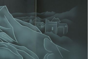 中古　建具　特大!!　職人手作り　草木・花と女性を描いた幻想的な特注品ガラスアート1枚(ガラス絵彫り、明り取り、明かり取り、窓ガラス)(製作費約400万円)(R-081284)