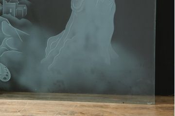 中古　建具　特大!!　職人手作り　草木・花と女性を描いた幻想的な特注品ガラスアート1枚(ガラス絵彫り、明り取り、明かり取り、窓ガラス)(製作費約400万円)(R-081284)