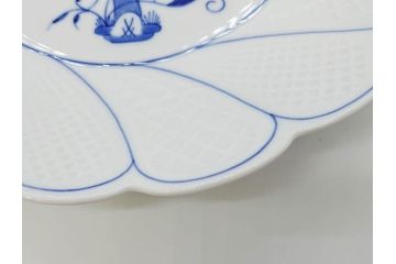 ドイツ　マイセン　Meissen　ブルーオニオン　美しい意匠が上品な雰囲気を高めるプレート&サラダボウルセット(サラダディッシュ、花形、花型、深皿、中皿、菊割り、洋食器)(R-081295)