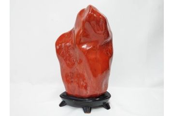 佐渡赤玉石　自然石　天然石　水石　重さ約19.48kg　素材そのものの色や形を楽しめる鑑賞石(台座付き、置物、ディスプレイ)(R-081301)