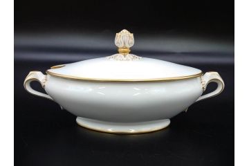 大倉陶園(OKURA、OAC)　オールド大倉　ゴールドライン　静謐な美しさのあるソースボート&蓋物(金彩、グレイビーボート、ソースポット、水切りボウル)(R-081305)
