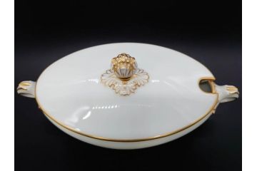 大倉陶園(OKURA、OAC)　オールド大倉　ゴールドライン　静謐な美しさのあるソースボート&蓋物(金彩、グレイビーボート、ソースポット、水切りボウル)(R-081305)