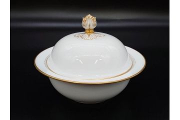 大倉陶園(OKURA、OAC)　オールド大倉　ゴールドライン　静謐な美しさのあるソースボート&蓋物(金彩、グレイビーボート、ソースポット、水切りボウル)(R-081305)