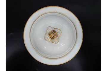 大倉陶園(OKURA、OAC)　オールド大倉　ゴールドライン　静謐な美しさのあるソースボート&蓋物(金彩、グレイビーボート、ソースポット、水切りボウル)(R-081305)