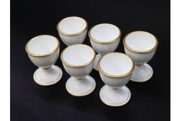 大倉陶園(OKURA、OAC)　オールド大倉　ゴールドライン　高級感のあるエッグスタンド6客セット(金彩、エッグカップ、洋食器、白磁)(R-081308)